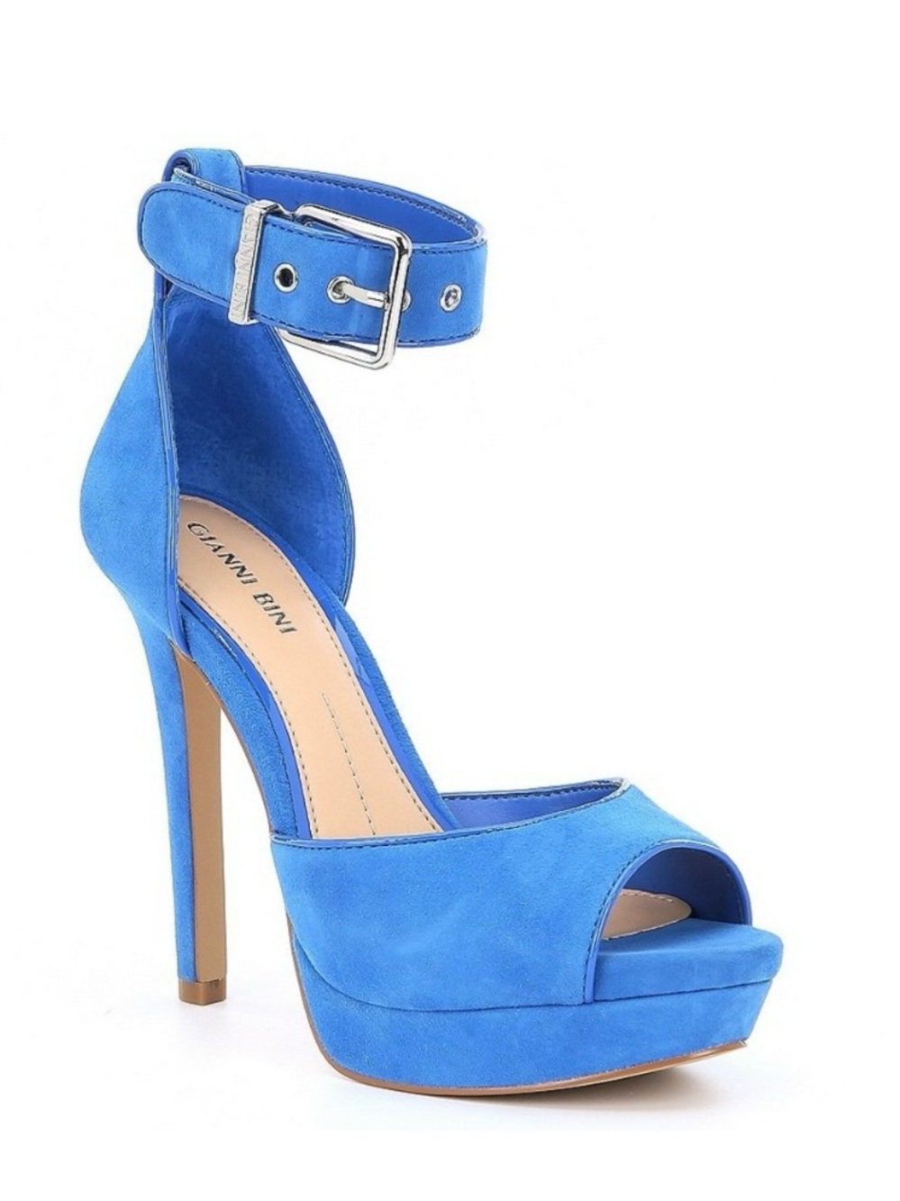 Gianni Bini Vibrant Blue Suede Peep-Toe Ankle-Strap Platform Stilettos